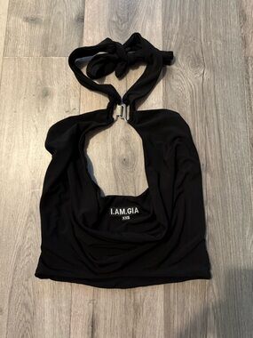 I.AM.GIA Black Halter Crop with Buckle Neck